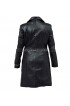 Women's Black Petite Leather Trench Coat
